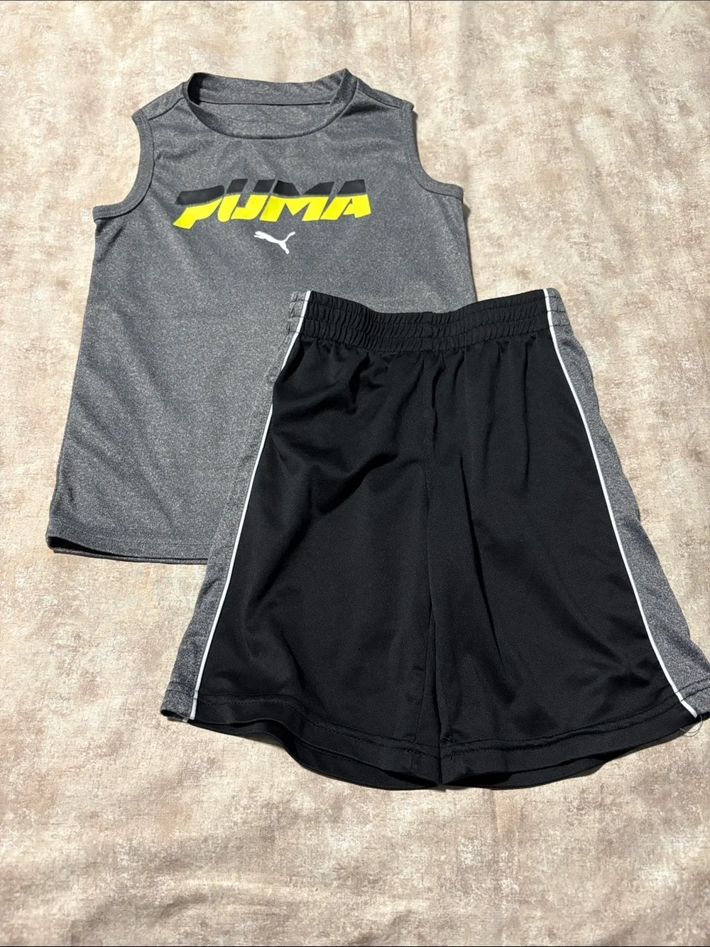 Puma Gray and Black Boys Athletic Tank & Shorts Set with Yellow Logo